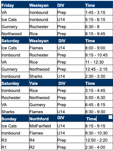 Prep Meets Club Schedule Prep Meets Club Schedule